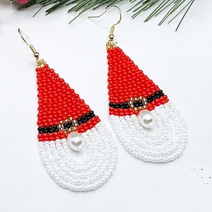 Couleurs personnalisées Père Noël perles de rocaille broderie à la mode en forme d'étoile boucles d'oreilles pour les fêtes chrétiennes bijoux de vacances - Product Image 3