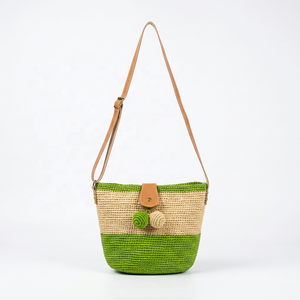 Sac fourre-tout en raphia noir et vert, sac à bandoulière tissé, ouverture supérieure, deux poignées, sac de transport décontracté pour la plage et les voyages - Product Image 2