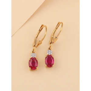 Boucles d'oreilles classiques en forme de larme en rubis rouge avec fermoir à levier en argent sterling et plaqué or, bijoux de mode - Product Image 1