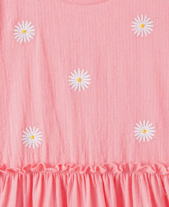 Robe de plage décontractée mi-mollet rose unie en coton écologique à volants pour filles, manches régulières, col rond, pour l'été - Product Image 2