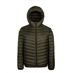Chaqueta Acolchada con Capucha de Lona Ultraligera para Hombre, Cuello Alto, Cortavientos, Color Verde Oliva, para Invierno, Estilo Urbano, Logotipo Frontal - Product Image 1