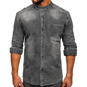 เสื้อผู้ชายกางเกงยีนส์คอปกผ้าฝ้ายสีพื้นเสื้อยีนส์ลำลองผ้าเดนิมสำหรับผู้ชายผู้จัดจำหน่ายแบบมืออาชีพ - Product Image 1