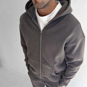 Sweat à capuche zippé pour homme Logos imprimés personnalisés 100% sweat à capuche en coton homme Streetwear surdimensionné couleur unie sweats à capuche hommes - Product Image 3