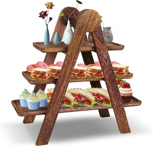 Support à gâteau en bois écologique à 3 niveaux avec support en métal de forme ronde avec couleur et tailles personnalisées 9.84 pouces - Product Image 5