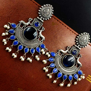 <b>Silver</b> Replica Earring Light Weight Deer Earrings Premium Design Sliver Replica Oxidized Monalisa Stone Casual Party Wear - Product Image 2