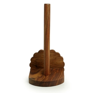 Porte-rouleau de papier de cuisine sculpté à la main en bois de Sesham Le paon dansant Porte-serviettes Distributeur de rouleaux de comptoir pour la cuisine - Product Image 3
