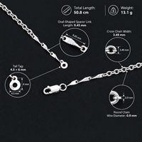 Collier chaîne croix en argent sterling 925, 50,8 cm avec maillons d'espacement ovales, 13,1 g, bijoux pour femmes