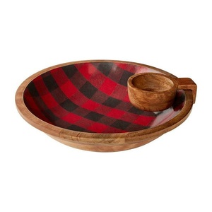 Bol de service d'aliments végétaux fait à la main pour restaurant et hôtel en vrac bol de forme ronde en bois d'acacia avec cuillère - Product Image 3