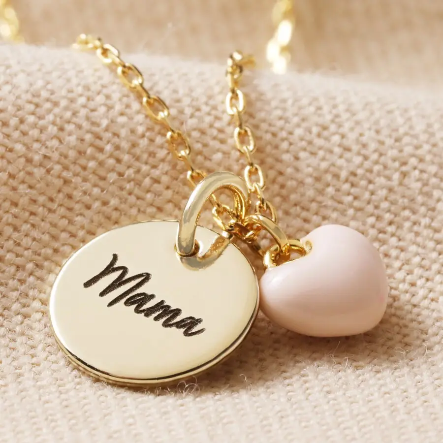 Personalised 925 Sterling silver rose gold plated Mum Charm Pink Enamel Heart Necklace in Gold for mother mom gifts