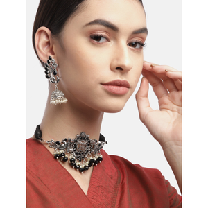 Parure de collier carré noir oxydé plaqué or 18 carats et rhodium, ornée de perles, idéale pour les fêtes, les cadeaux et les mariages - Product Image 1