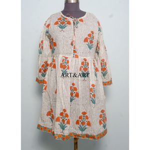 Vestido Formal de Algodón Tejido a Mano 100% Hecho a Mano, Estilo Dulce, Estampado a Mano, Ropa de Verano, Cintura Natural - Product Image 1