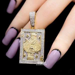 S925 Sterling Silver King Card Poker Pendentif Design Hip Hop accrocheur Glacé Brillant Cut Lab Grown Diamonds VVS Clarity Gift - Product Image 3