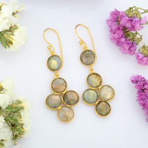 Boucles d'oreilles en argent sterling 925 avec pierre ronde de haute qualité Boucles d'oreilles de mariage plaquées or Labradorite pour femmes - Product Image 6