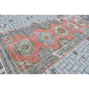 4.8x12.6 ft <b>Runner</b> Turkish Vintage Rug, <b>Red</b> Patchwork Wool Rug - Product Image 2