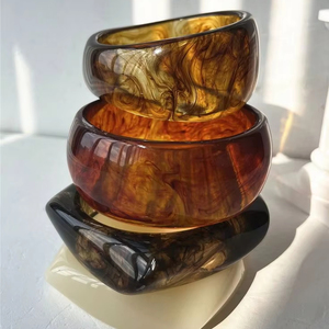 Brazalete Geométrico de Resina de Diseño, Regalo de Joyería de Moda, Brazalete Acrílico Irregular de Mármol y Ámbar para Mujeres y Niñas - Product Image 2