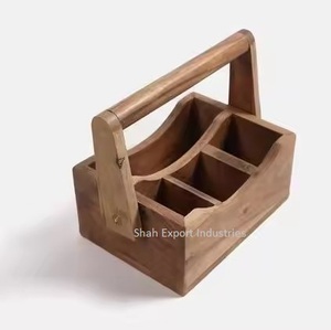 Six Compartment Natural Wooden Caddy <b>Holder</b> Tabletop Decorative Handmade Cutlery <b>Holder</b> Kitchenware <b>Utensils</b> <b>Holder</b> - Product Image 5