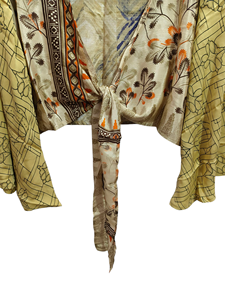 เสื้อเกาะอกผ้าไหมหลากสีพิมพ์ลายดอกไม้, เสื้อครอปแขนกระดิ่งทรงหลวมดีไซน์แบบเย็บปะติด - Product Image 2