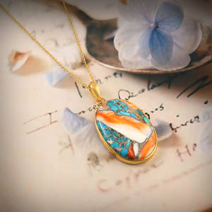 925 Sterling Silver Women's Necklace with Gold Plated Oster Turquoise Gemstone <b>Custom</b> <b>Jewelry</b> Pendants & Charms - Product Image 4