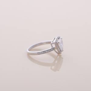 Bague de fiançailles en argent sterling 925 massif avec halo de diamants taille trillon de 1,1 ct cultivés en laboratoire - Product Image 3