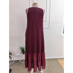 Women's Strappy Round Neck Long <b>Viscose</b> Two-Thread <b>Dress</b> with Chiffon Hem Detail, 35081 - Burgundy - Product Image 6