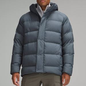 Men's Winter Warm Puffer down <b>Jacket</b> with Hood Comfortable Bubble Coat Zipper Closure Knitted Canvas Fabric - Product Image 1