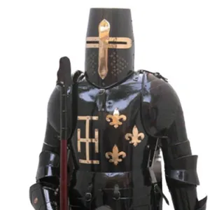 Abito da cavaliere medievale di armatura in acciaio completo di armatura cavaliere nero tuta templare armatura decorativa Costume