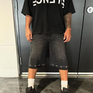 Nouveau meilleur Style américain Denim strass Shorts pour hommes robuste à la mode Style de rue été décontracté coupe ample - Product Image 6