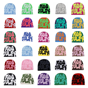 Fabricants de bonnets personnalisés OEM imprimés sur toute la surface Jacquard broderie 3D Y2K gothique sans manchette casquette d'hiver sans manchette logo chapeau en tricot - Product Image 4