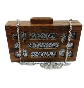 Bolso de mano de madera natural hecho a mano para mujer, bolso de mano de madera de diseño con cadena larga para mujer, bolso de noche a bajo costo - Product Image 2