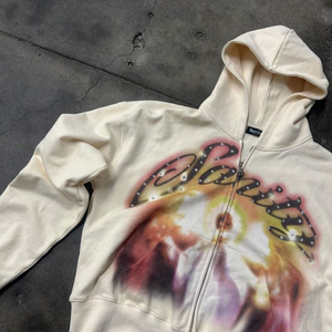 Fabricant sur mesure – Sweat à capuche zippé en molleton bouclette délavé au soleil, style streetwear, délavage acide, 500 g/m², pour homme, avec strass, 100 % coton - Product Image 4