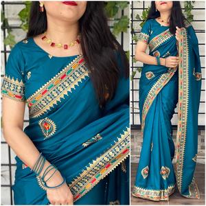 ร้อนขายชุดแต่งงานออกแบบผ้าไหม Saree กับงานเย็บปักถักร้อยสำหรับผู้หญิงที่สวยงามในอัตราที่ดีที่สุดซื้อจากอินเดียขายส่ง - Product Image 2