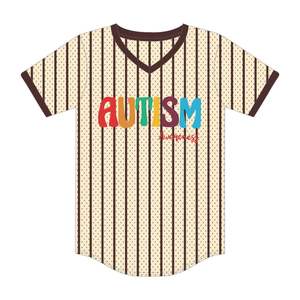 Sensibilisation à l'autisme Chenille Broderie Neutre Pinstripe Baseball Jersey T Shirt Unisexe 100 Polyester Mesh Autisme Puzzle Design - Product Image 1