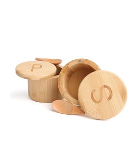 2 packs de bols à sel et à poivre avec couvercle, cave à sel et à poivre en bambou avec cuillères, porte-sel et poivre gravé avec S & P - Product Image 1
