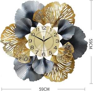 Horloge murale de forme élégante Horloge silencieuse sans tic-tac pour chambre à coucher salon (or) Horloge murale au design floral - Product Image 6