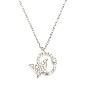 Collar de Plata de Ley 925 con Diseño de Mariposa Blanca y Círculo, Bañado en Rodio, Oro de 14K, Zirconia y Diamantes, Piedras Principales en Color Rosa - Product Image 2