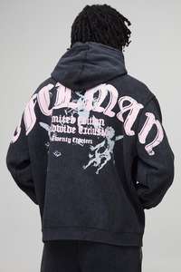 เสื้อฮู้ดผ้าฝ้ายโพลีเอสเตอร์โอเวอร์ไซส์สำหรับผู้ชายผ้าล้างออกเป็นกรดมีฮู้ดโอเวอร์ไซส์พิมพ์ลายบนหน้าจอแบบวินเทจ - Product Image 4