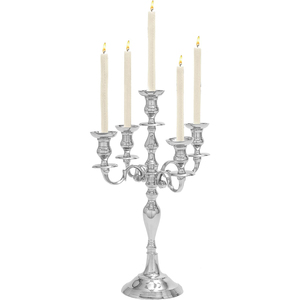 Candelabros de aluminio de 5 brazos con acabado plateado, centro de mesa de lujo hecho a mano, candelabros, decoración de boda a la venta - Product Image 1