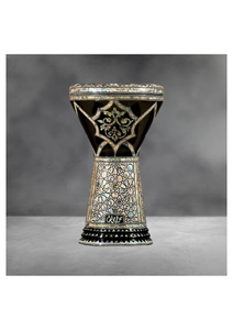 Auténtica Darbuka Gawharet El Fan Sombaty de 23 cm, Hecha a Mano en Aluminio Negro con Incrustaciones Egipcias para Tambor Doumbek - Product Image 3