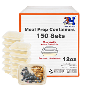 Contenitori per la preparazione dei pasti 3H da 12 oz riutilizzabili [150 set] Contenitori per alimenti da asporto con coperchi - Senza BPA, adatti a microonde/lavastoviglie/congelatore - Product Image 1