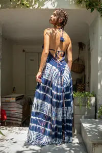 Summer Vibes Rayon Tie-Dye Women's Wear Resort Vestido largo para fiesta, Summer Ocasión Wear Long Backless Dress - Product Image 3