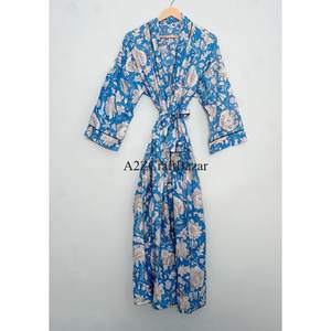 Kimono de algodón para mujer con estampado floral de la mejor calidad, kimono abierto por delante, ropa de dormir con cintura elástica, para verano, primavera, playa y piscina. - Product Image 2