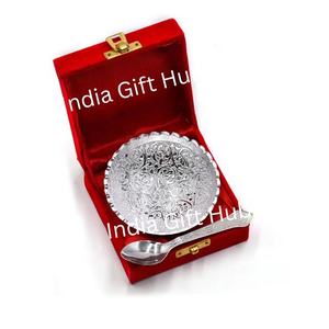 Cuenco plateado alemán hecho a mano con juego de cuchara y bandeja Diseño clásico ecológico para bodas-Metal personalizado - Product Image 4