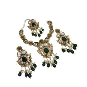 Conjuntos de Joyería Nupcial India al por Mayor para Mujer, Hermosos, Hechos a Mano, Chapados en Oro, Aretes Antiguos con Collar Gargantilla - Product Image 1