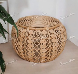 Tabouret rond en rotin artisanal vintage Tabouret d'extérieur décoratif au design d'arche distinctif pour la Console d'incrustation d'os de salon d'hôtel - Product Image 1