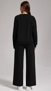 Sweat-shirt à épaules tombantes 2 pièces-Ensemble de jogging-Pantalon à capuche long en toile confortable-Pantalon à boutons-Top pour femmes - Product Image 4