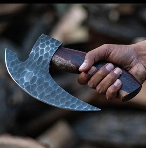 Industrial Hand Forged Custom OEM Pizza Slicer Axe Viking Style Hatchet <b>Wood</b> Handle Carbon Steel 9 Cutting <b>Edge</b> Leather Sheath - Product Image 2