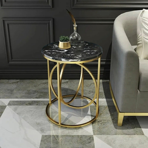 Mesa de centro lateral superior de mármol redondo contemporáneo, mesa auxiliar de Metal, cuerpo de hierro suave, para el hogar Decoración elegante, muebles de Metal, decoración del hogar - Product Image 2