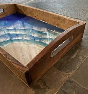 High Quality Best Grade Ecofriendly Rectangle Epoxy Resin & Wood Serving Food Ottoman Serving Trays for Breakfast Use for Hotels - Product Image 3