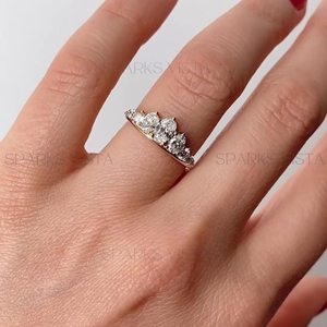 แหวนทอง10K 14K 18K และแหวนหมั้นเพชรมาคีสตัดแหวนหินห้าชิ้นเครื่องประดับเพชรสำหรับผู้หญิง - Product Image 4