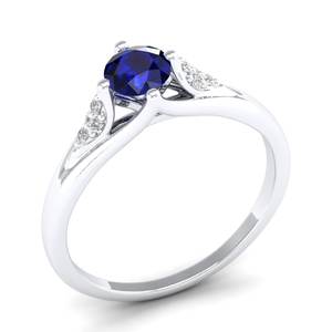 แหวนเพชรโมอิสสีฟ้ากะรัต0.5พลอยอัญมณี925สเตอร์ลิงสีเงินแท้ของผู้หญิง - Product Image 2